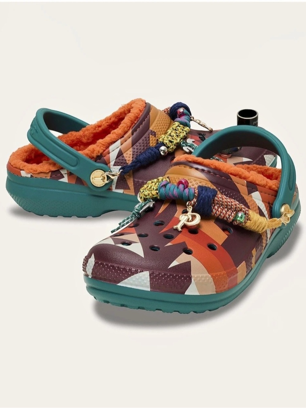 Crocs Pendleton Classic Lined Clog Geometric Lined Clogs in Brown & Green NWT